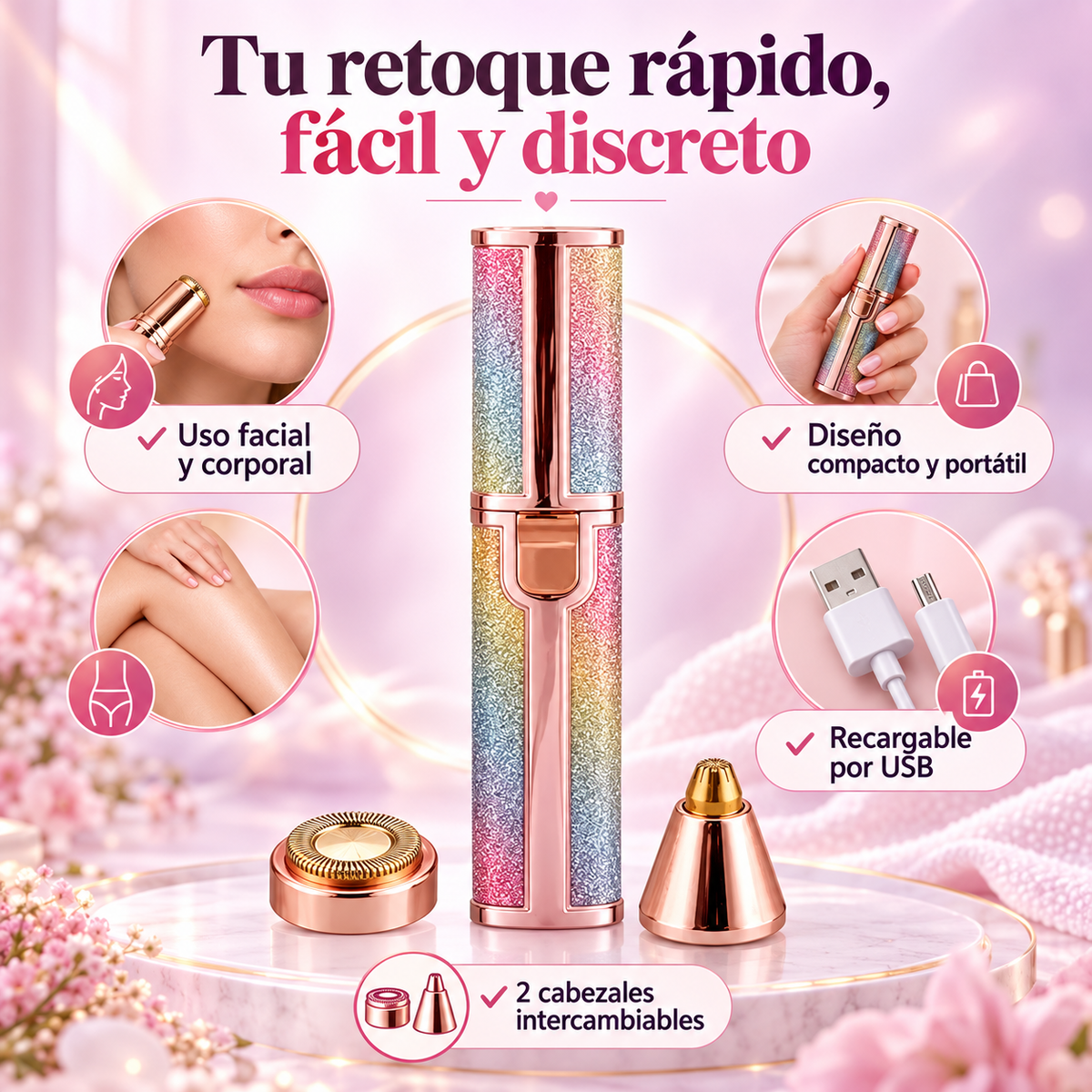 Depiladora Facial y Cejas 2 en 1 Blawless Rosa